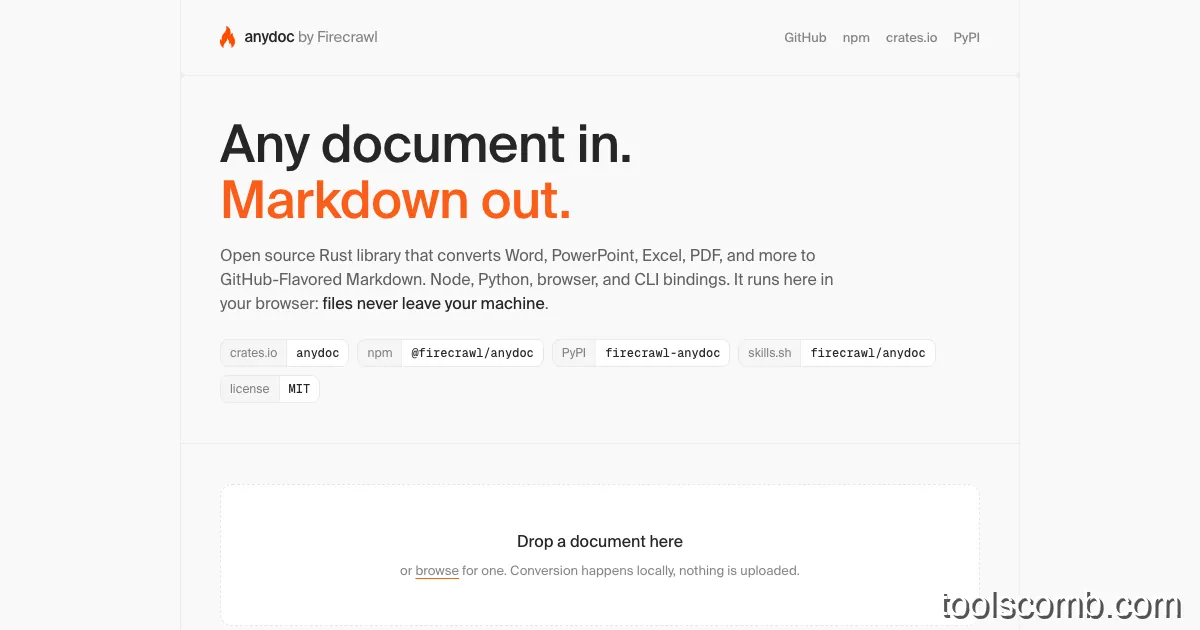 Word/PPT/PDF 一键转 Markdown：开源 AnyDoc 实测比 LibreOffice 快 250 倍